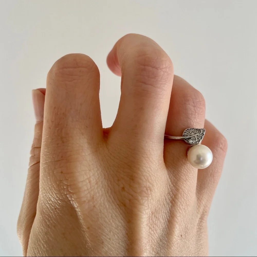 🪙 NIB Adjustable‎ AUTHENTIC THAI PEARL & Silver Leaf Ring